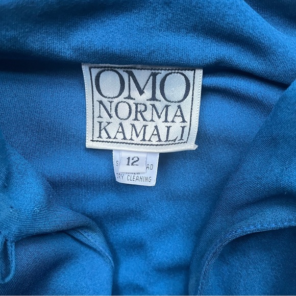 RARE 1980s era Norma Kamali Blue Peplum Dress w/Shoulder Pads, sz 12 - Picture 4 of 11